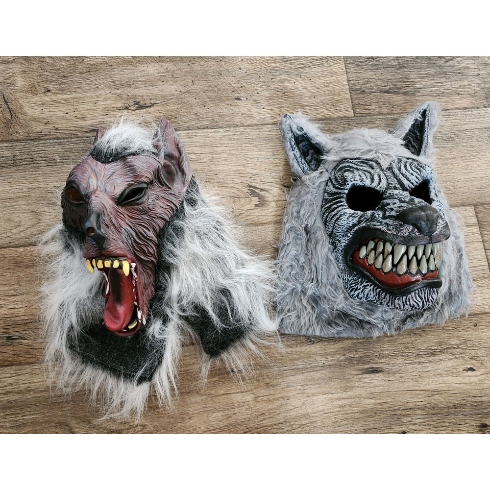 Lot 2 Wolf Werewolf Wolfman Realistic Fur Full Head Mask Cosplay Halloween Beast